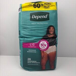 Depend Fresh Protection Incontinence Bladder Leak Underwear Size Large‎ 28 Count